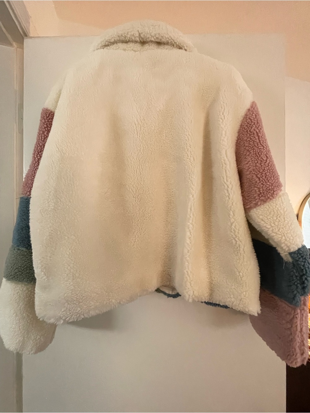 VIGOSS Cozy Colorblock Sherpa Jacket - Cream, Pink, Blue, Green - Size XL - Picture 6 of 9